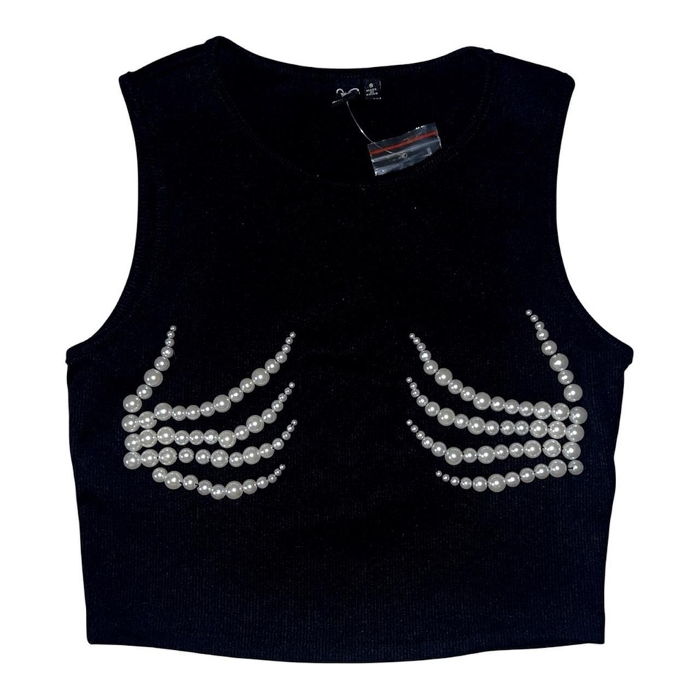 Black skeleton hands Pearl-Adorned Crop Top